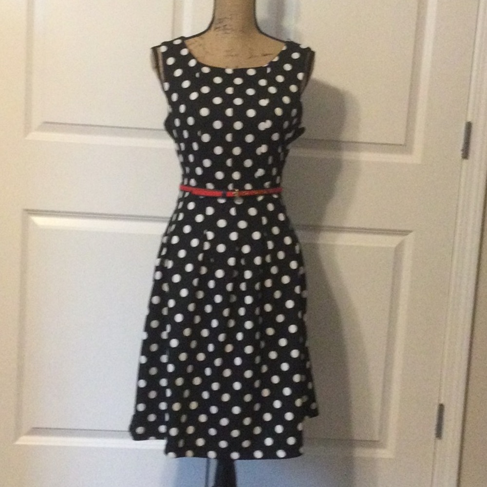 karin stevens Black and White Polka Dot Sleeveless Dress